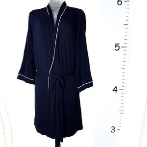 Nautica Dark Blue Knit Robe with White Piping Large